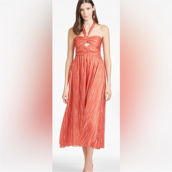 Sacking & Babi Reid Dress Striped Orange Shibori- Anthropologie Size 2 - Picture 1 of 16